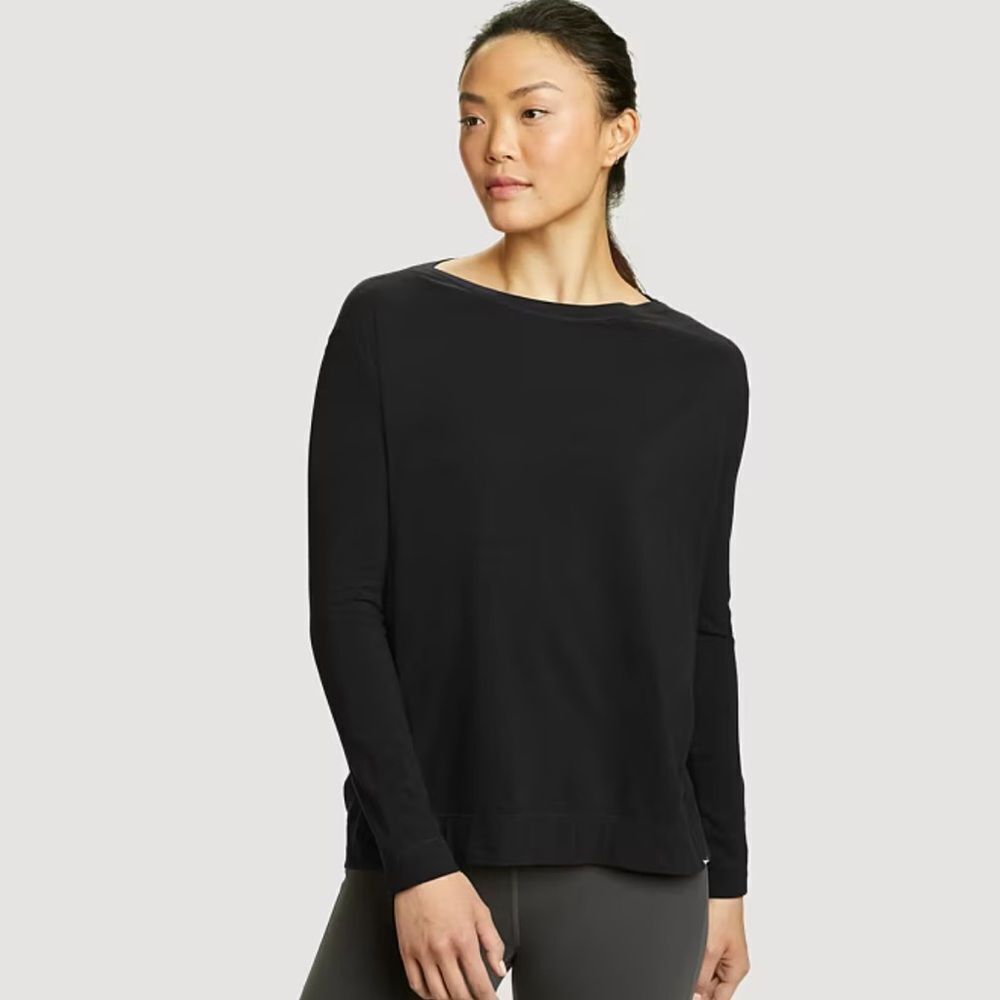 Eddie Bauer M-L Tall Black Tempo Light Long-Sleeve Boat-Neck T-Shirt